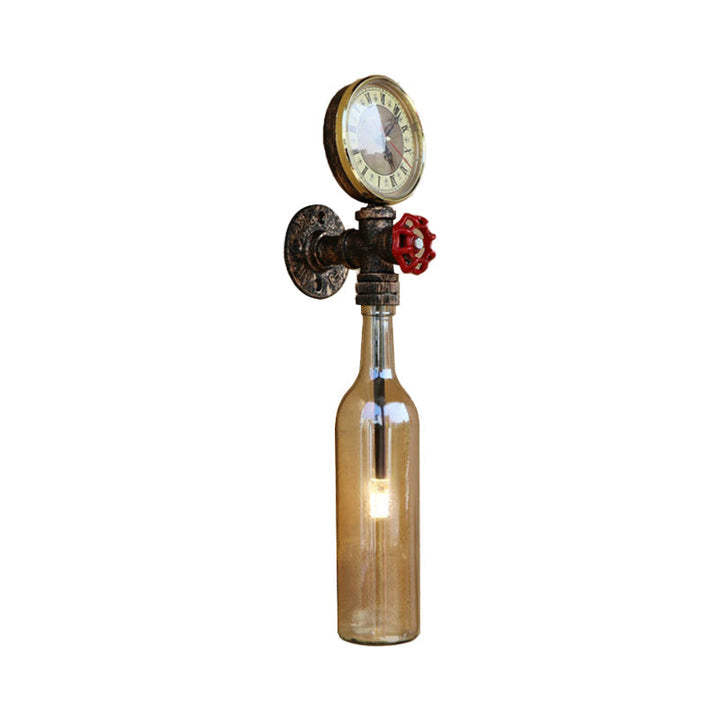 Kalsten | Brown/Blue Bottle Wall Sconce Lamp Vintage Stylish Glass 1 Bulb Living Room Wall Lighting with Manometer and Valve