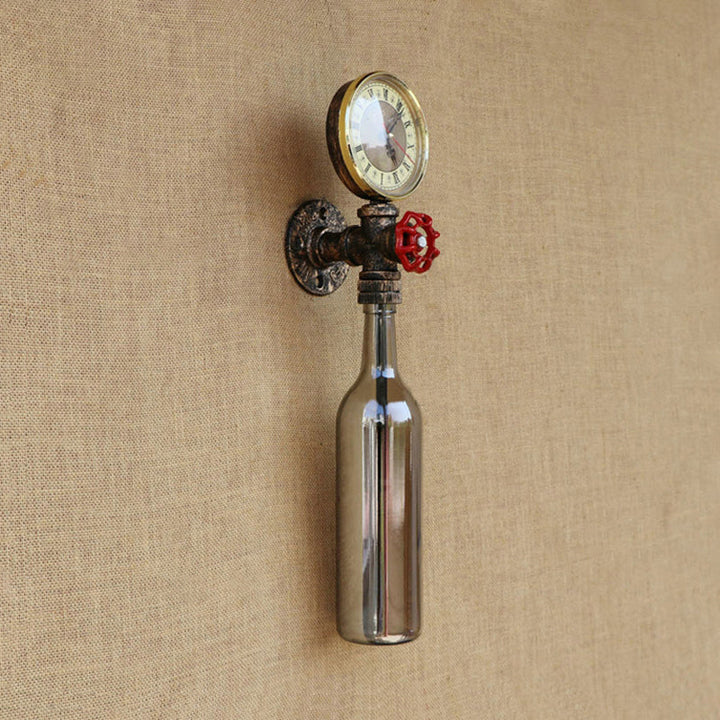 Kalsten | Brown/Blue Bottle Wall Sconce Lamp Vintage Stylish Glass 1 Bulb Living Room Wall Lighting with Manometer and Valve