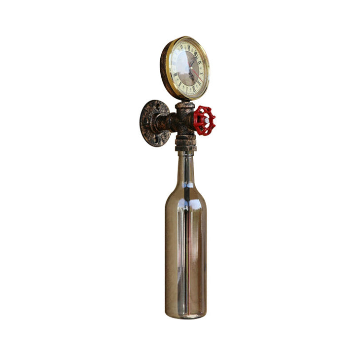 Kalsten | Brown/Blue Bottle Wall Sconce Lamp Vintage Stylish Glass 1 Bulb Living Room Wall Lighting with Manometer and Valve