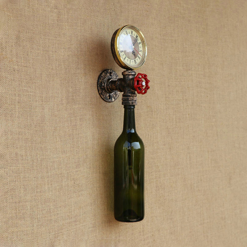 Kalsten | Brown/Blue Bottle Wall Sconce Lamp Vintage Stylish Glass 1 Bulb Living Room Wall Lighting with Manometer and Valve