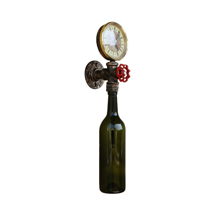 Kalsten | Brown/Blue Bottle Wall Sconce Lamp Vintage Stylish Glass 1 Bulb Living Room Wall Lighting with Manometer and Valve