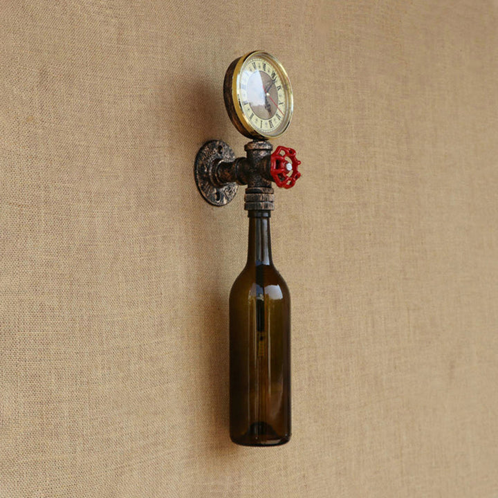 Kalsten | Brown/Blue Bottle Wall Sconce Lamp Vintage Stylish Glass 1 Bulb Living Room Wall Lighting with Manometer and Valve