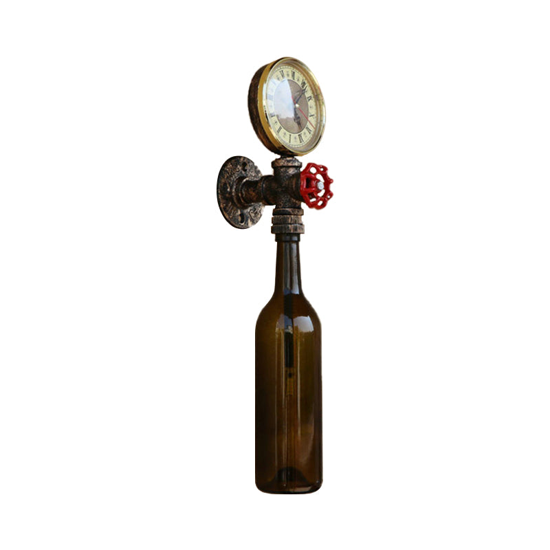 Kalsten | Brown/Blue Bottle Wall Sconce Lamp Vintage Stylish Glass 1 Bulb Living Room Wall Lighting with Manometer and Valve