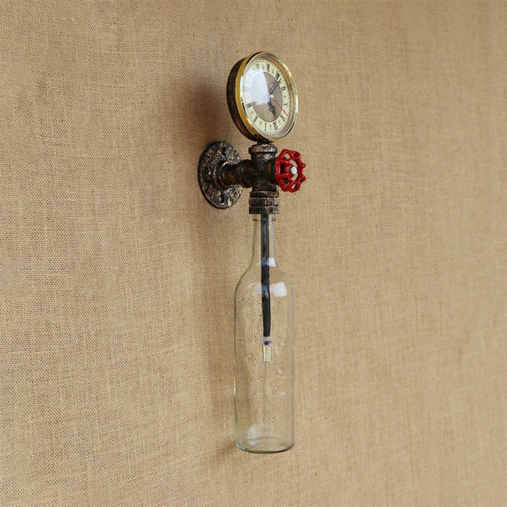 Kalsten | Brown/Blue Bottle Wall Sconce Lamp Vintage Stylish Glass 1 Bulb Living Room Wall Lighting with Manometer and Valve