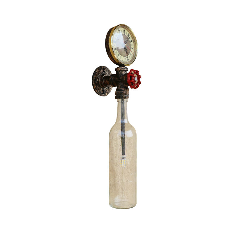 Kalsten | Brown/Blue Bottle Wall Sconce Lamp Vintage Stylish Glass 1 Bulb Living Room Wall Lighting with Manometer and Valve
