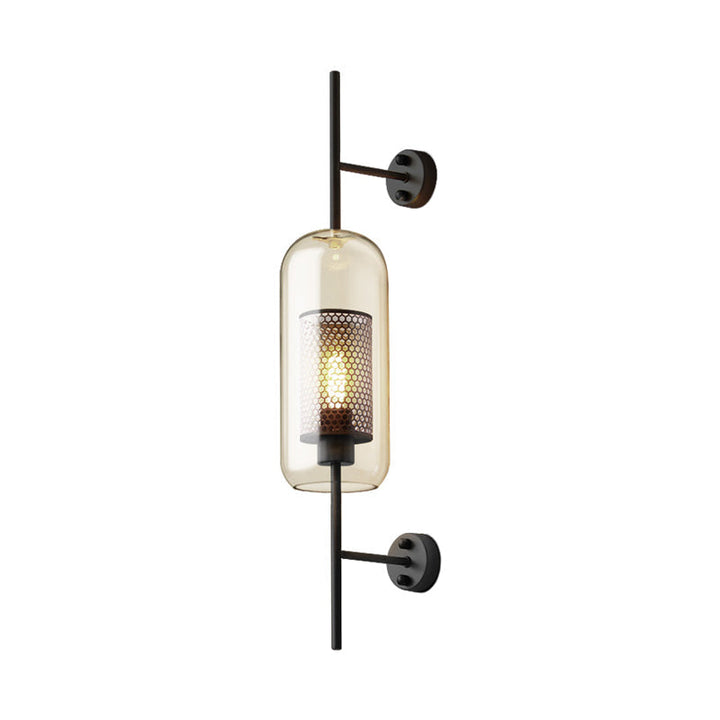 Cognac Glass Black Wall Lamp Oblong 1 Bulb Colonial Wall Mounted Light with Inner Column Mesh Screen, 5"/6" W | Kalsten