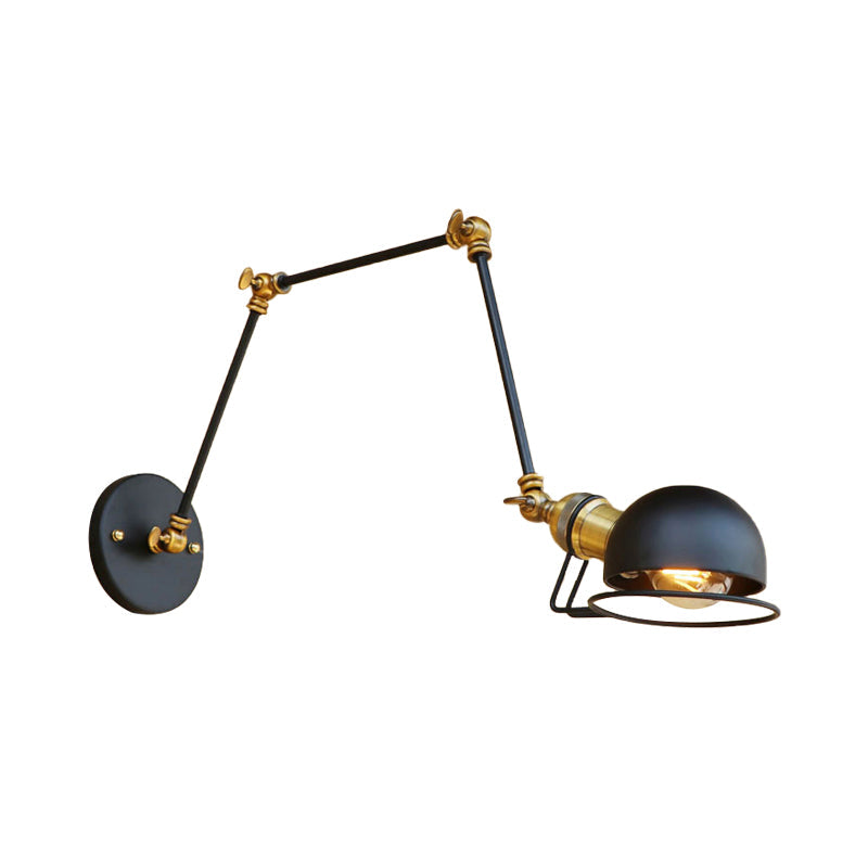 Kalsten | Vintage Industrial Bowl Wall Lamp 1 Light Iron Wall Lamp with Rotatable Arm in Black/Metal