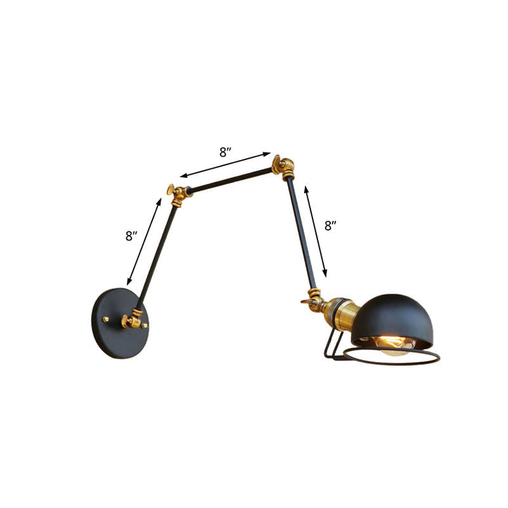 Kalsten | Vintage Industrial Bowl Wall Lamp 1 Light Iron Wall Lamp with Rotatable Arm in Black/Metal