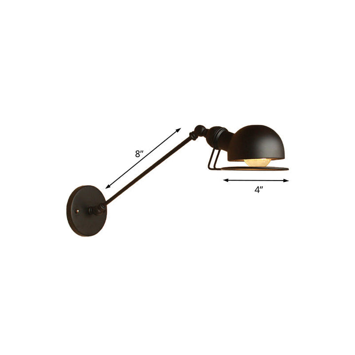 Kalsten | Vintage Industrial Bowl Wall Lamp 1 Light Iron Wall Lamp with Rotatable Arm in Black/Metal