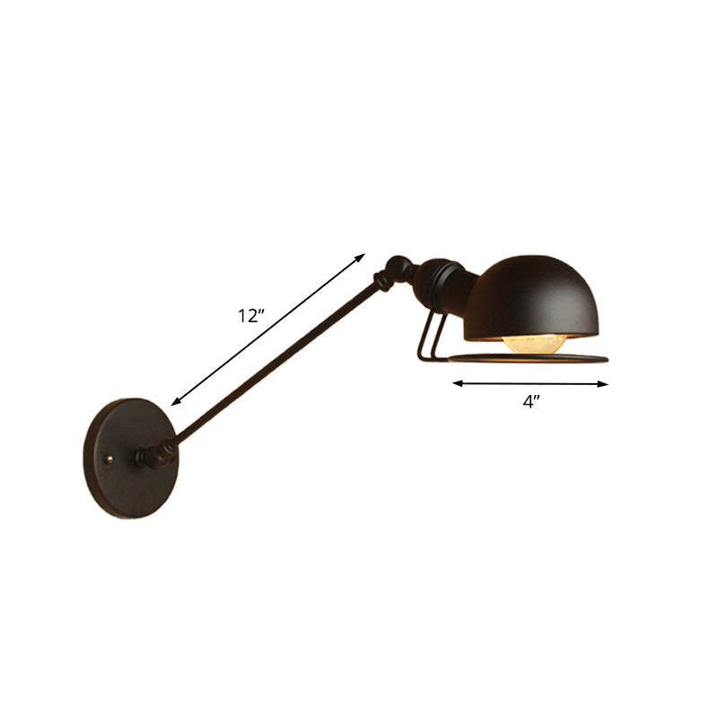 Kalsten | Vintage Industrial Bowl Wall Lamp 1 Light Iron Wall Lamp with Rotatable Arm in Black/Metal