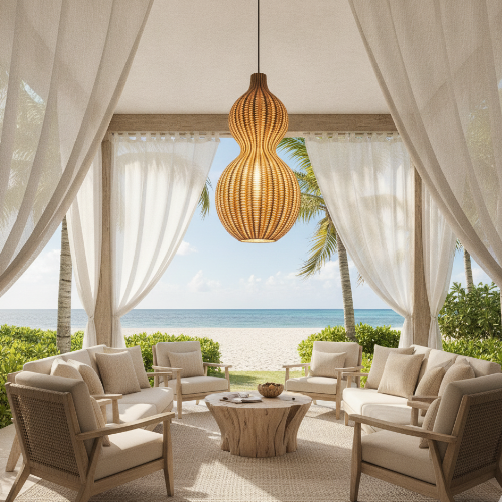 Handwoven Rattan Outdoor Pendant Light, IP65