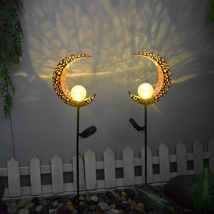 Iron Moon Flame Creative Hollow Projection Cracked Glass Solar Lawn Lights | Kalsten
