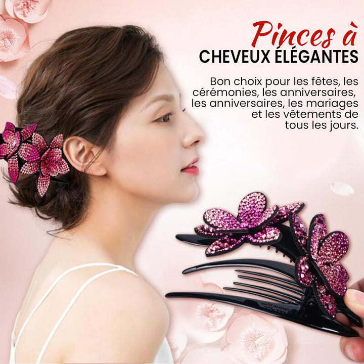 Double Flower Rhinestone Hair Pin | Kalsten