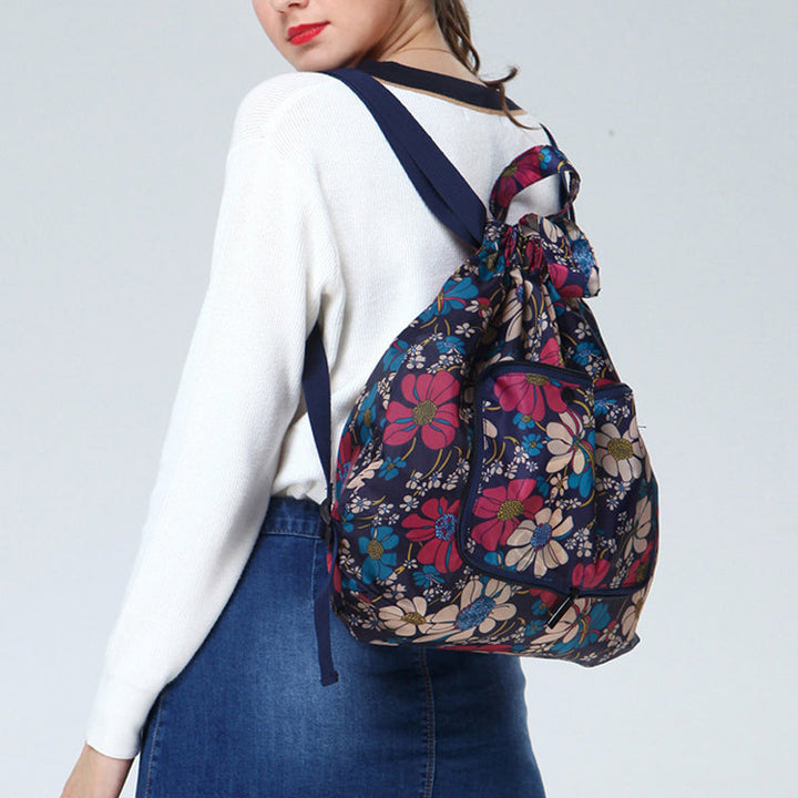 Foldable Printed Nylon Backpack with Drawstring | Kalsten