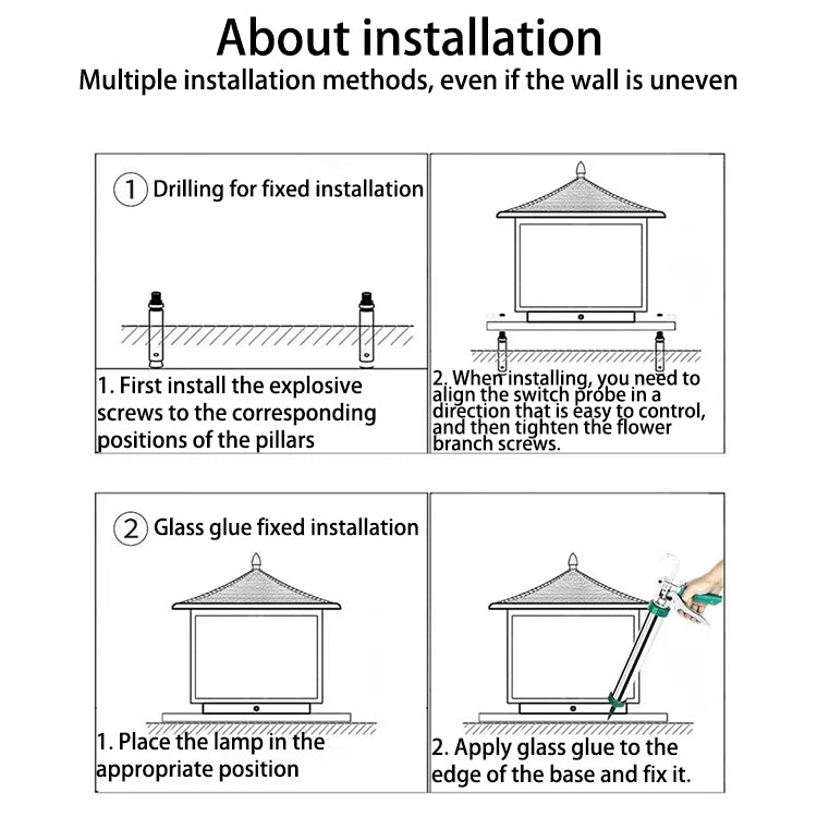 Traditional Chinese Square Aluminum Glass 1-Light Post Head Light For Garden | Kalsten