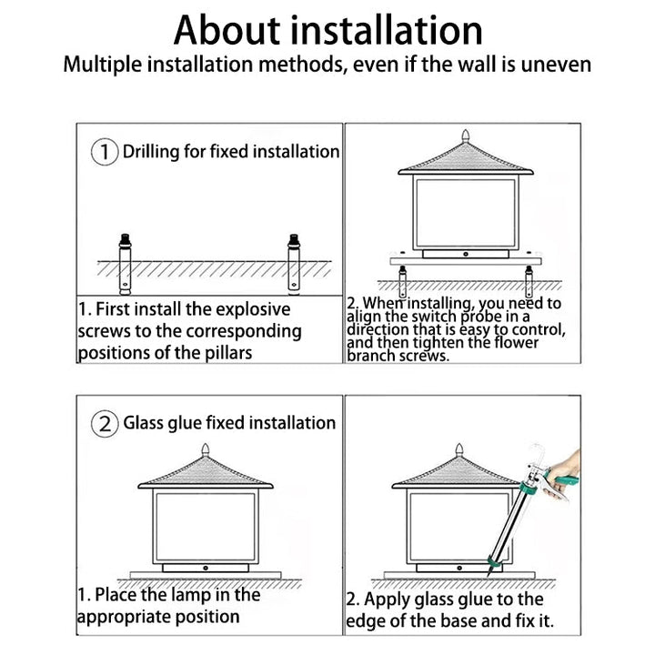 Traditional Chinese Square Aluminum Glass 1-Light Post Head Light For Garden | Kalsten