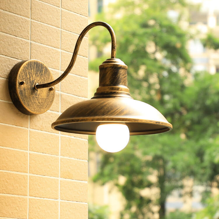 Retro Loft Dome Iron Outdoor Waterproof 1-Light Bent Arm Wall Sconce Lamp | Kalsten