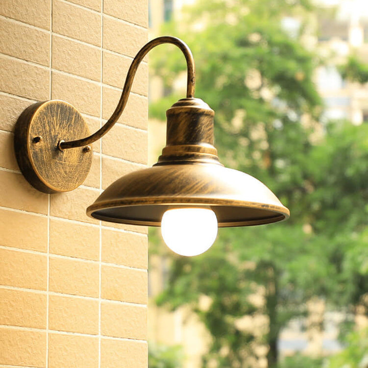 Retro Loft Dome Iron Outdoor Waterproof 1-Light Bent Arm Wall Sconce Lamp | Kalsten