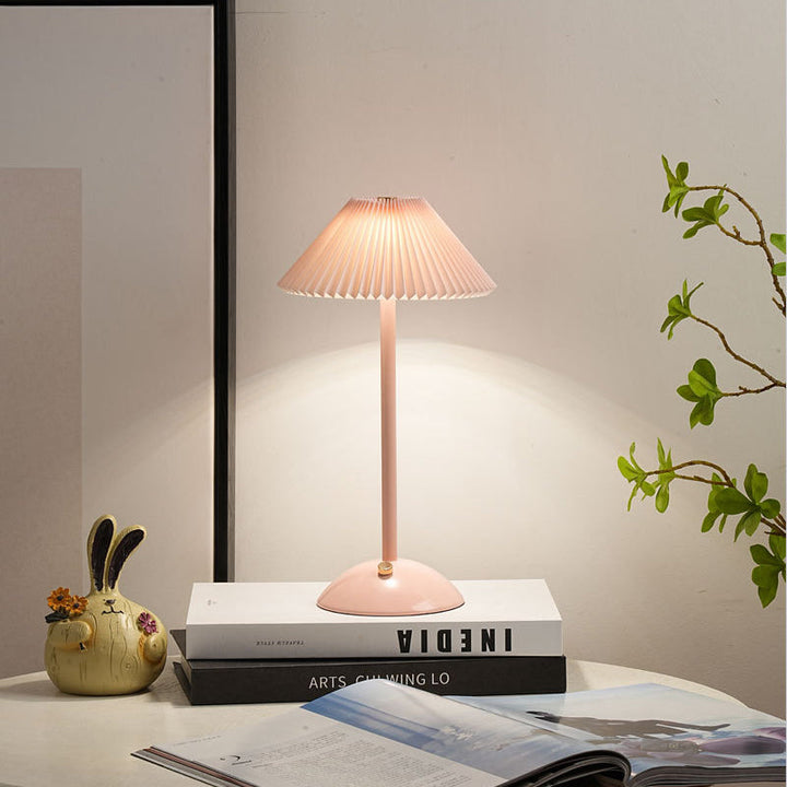 Contemporary Scandinavian rechargeable iron fabric cone pleated LED table lamp for bedside | Kalsten