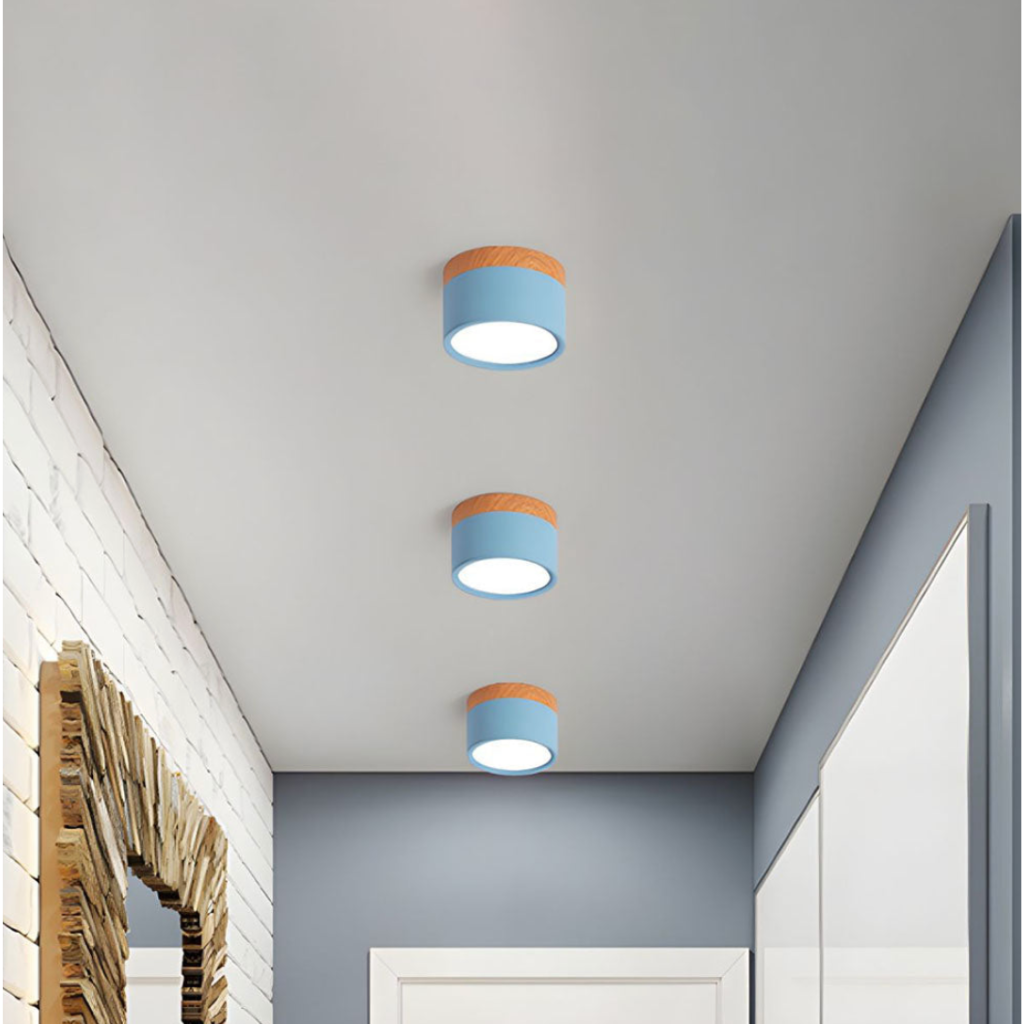 Button Wood-Accent Flush Mount