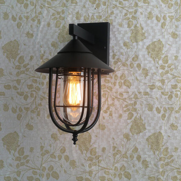 Vintage Industrial Iron Lantern Indoor Outdoor 1-Light Wall Sconce Lamp | Kalsten