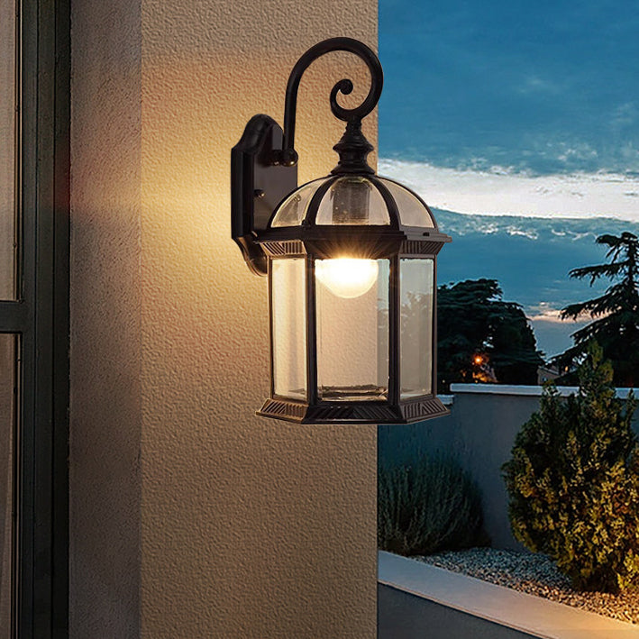 Traditional Vintage Hexagonal Castle Aluminum Glass 1-Light Outdoor Wall Sconce Lamp For Garden | Kalsten