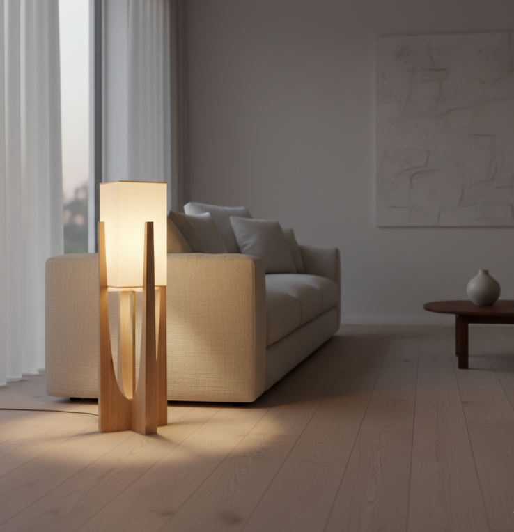 SolaceColumn Wooden-Base Table & Floor Lamp