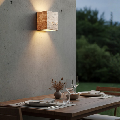 Wabi-Sabi Travertine Outdoor Wall Lamp