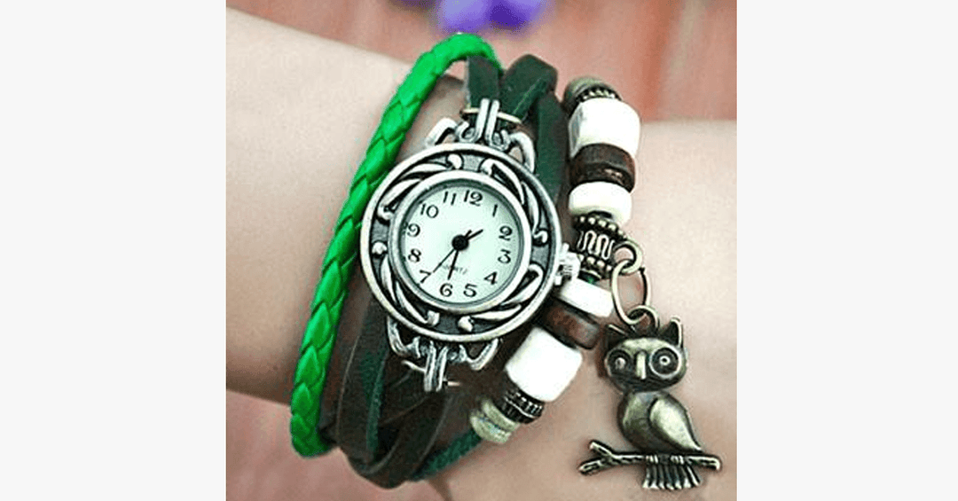 Kalsten | Owl Vintage Wrap Watch with Boho-Chic Style Bracelet - Woven cuff-style bracelet watch for a funky look!