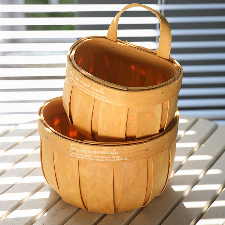 Rustic Wooden Storage Basket Kalsten