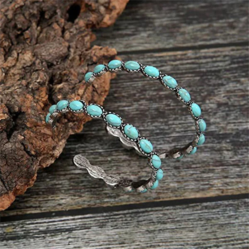 Kalsten | Vintage C-Shaped Turquoise Hoop Earrings