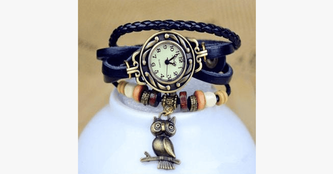 Kalsten | Owl Vintage Wrap Watch with Boho-Chic Style Bracelet - Woven cuff-style bracelet watch for a funky look!