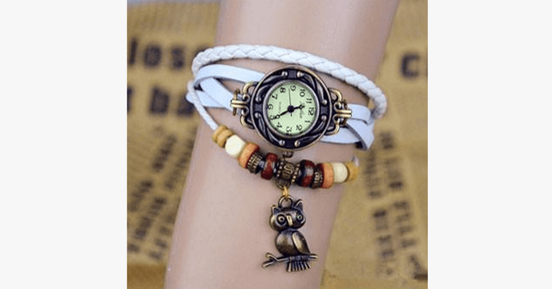 Kalsten | Owl Vintage Wrap Watch with Boho-Chic Style Bracelet - Woven cuff-style bracelet watch for a funky look!