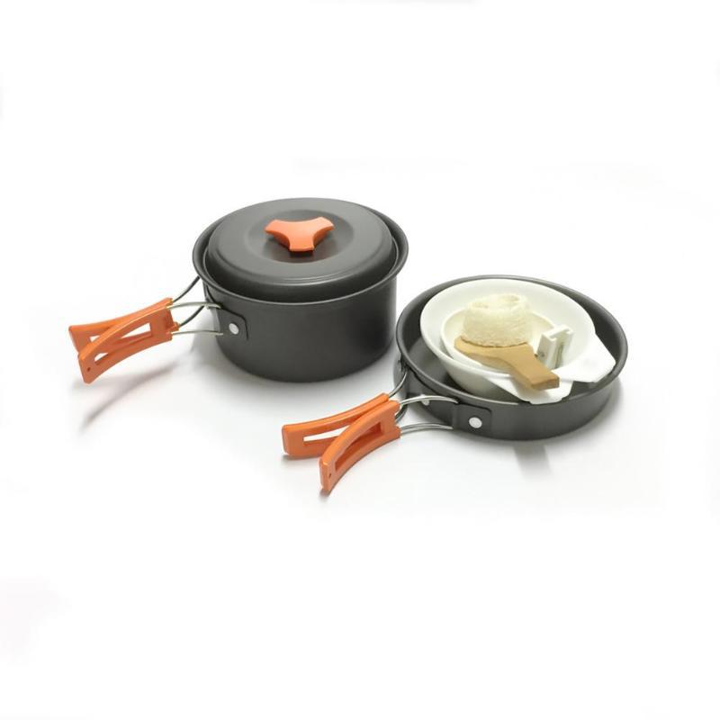 lightweight portable camping cookware set with nonstick nesting pots pans foldable handles and compact utensil kit Kalsten