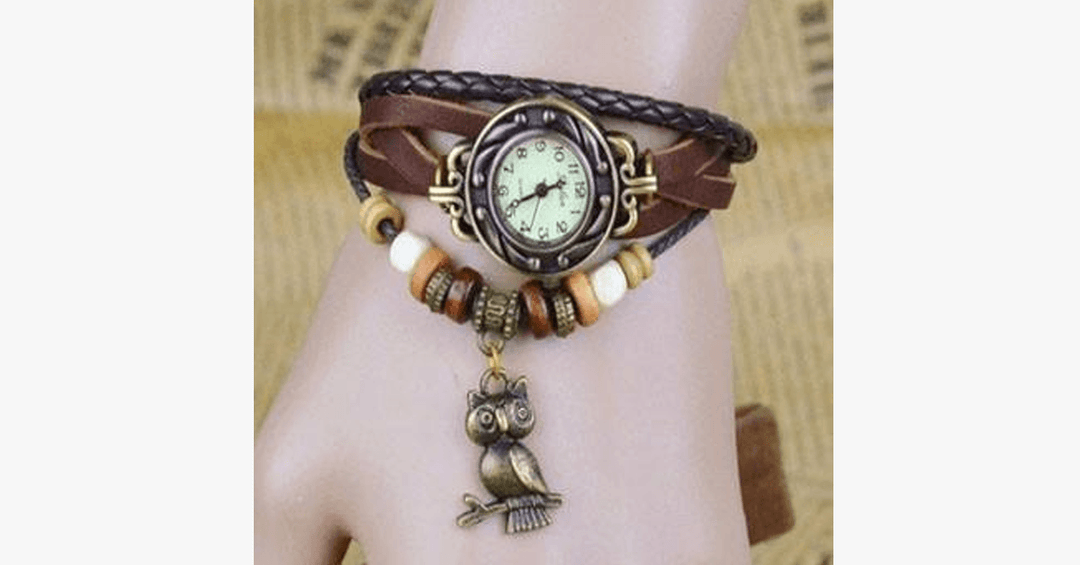 Kalsten | Owl Vintage Wrap Watch with Boho-Chic Style Bracelet - Woven cuff-style bracelet watch for a funky look!