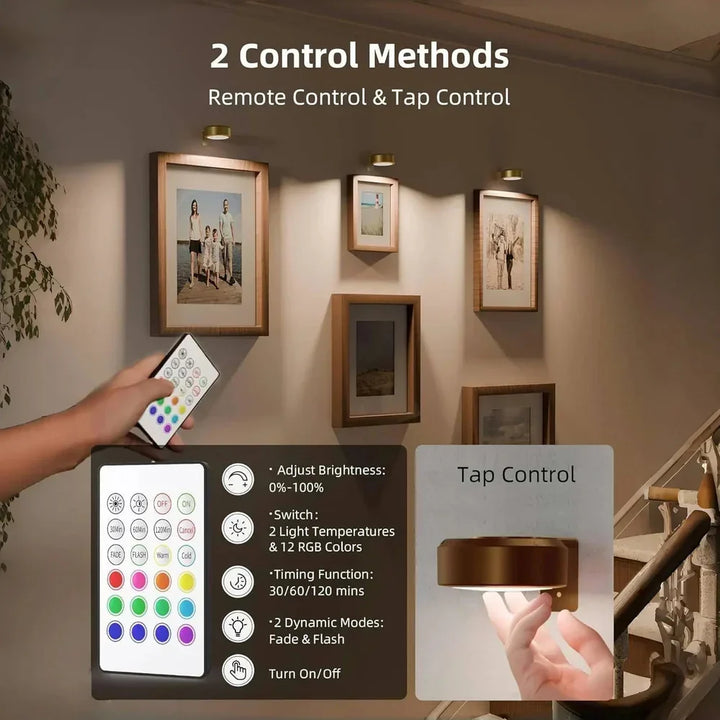 Kalsten | 2 + 1 | Wireless Picture Lights – No Drilling, Rechargeable, Color Change with Remote Control