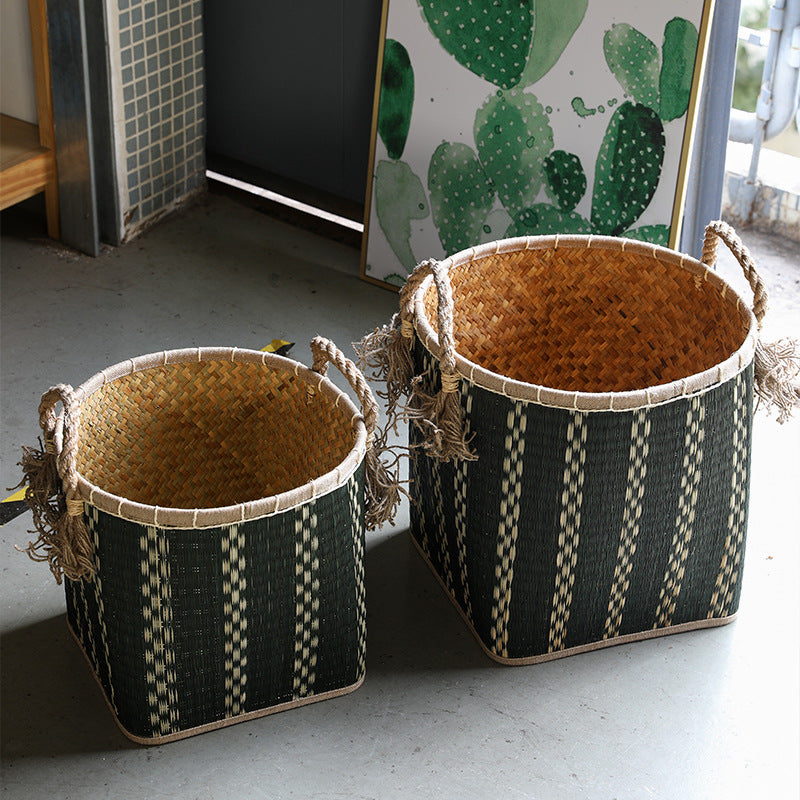Unisex Handwoven Storage Basket with Decorative Fringes Kalsten