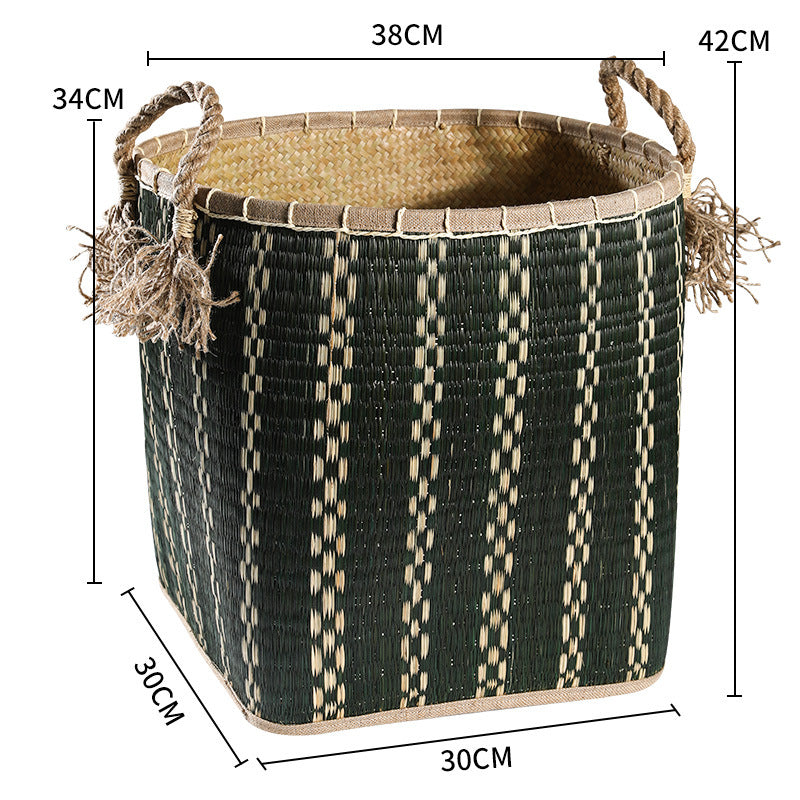 Unisex Handwoven Storage Basket with Decorative Fringes Kalsten