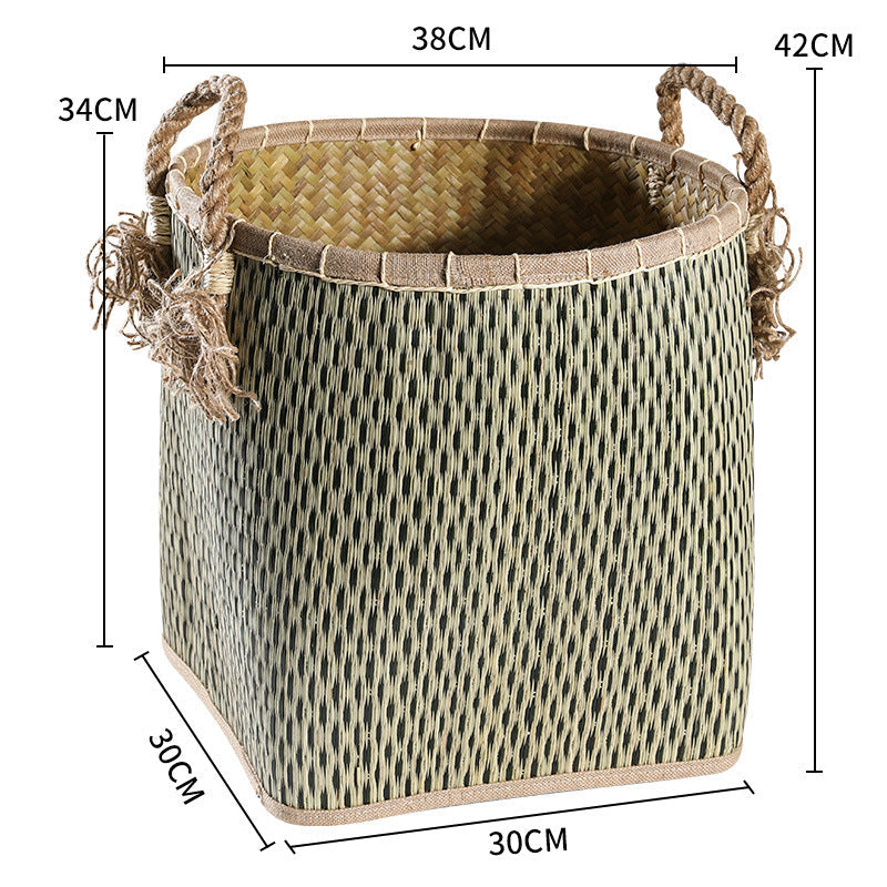 Unisex Handwoven Storage Basket with Decorative Fringes Kalsten