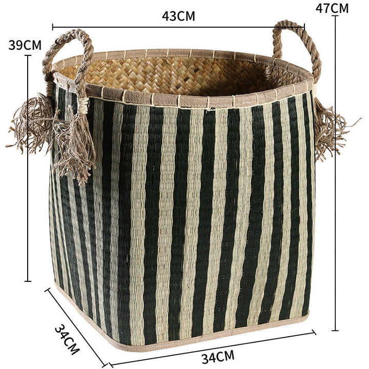 Unisex Handwoven Storage Basket with Decorative Fringes Kalsten