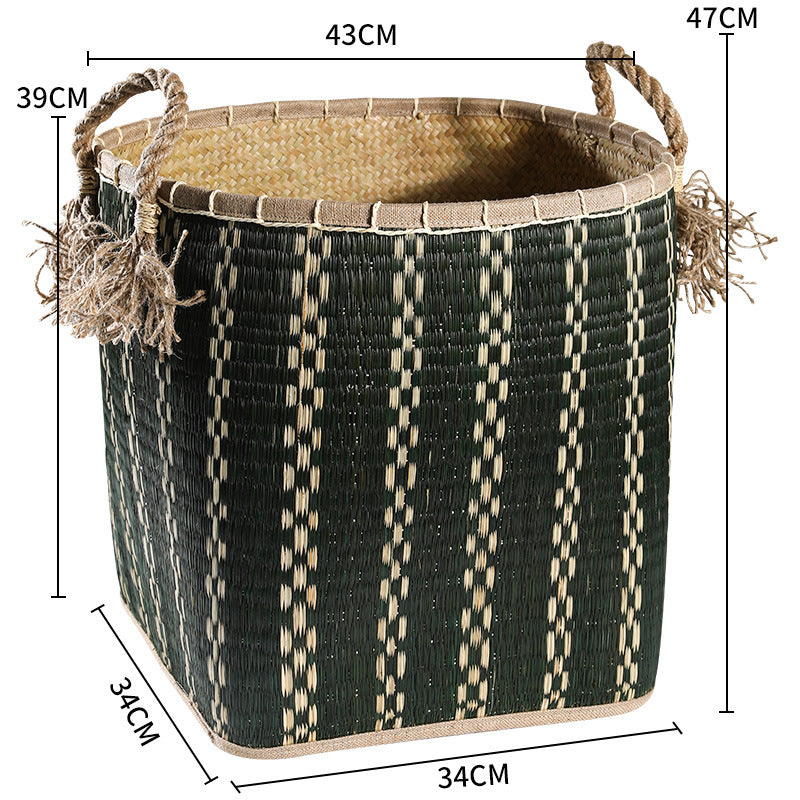 Unisex Handwoven Storage Basket with Decorative Fringes Kalsten