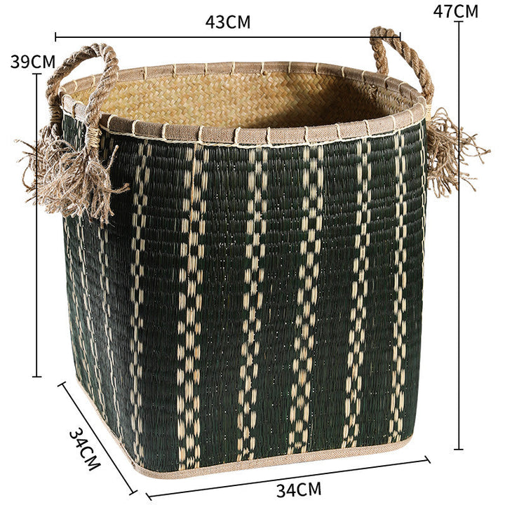 Unisex Handwoven Storage Basket with Decorative Fringes Kalsten