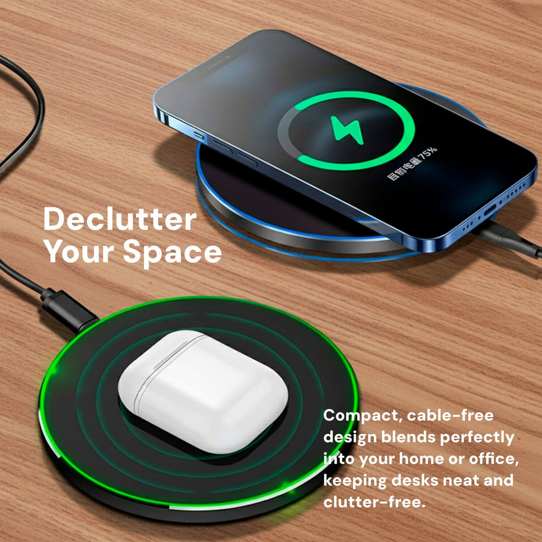 Kalsten | 15W Wireless Charging Pad for iPhone & Android – Fast Wireless Charger Base with Sleek Design for Home & Office | Apple & Samsung Compatible