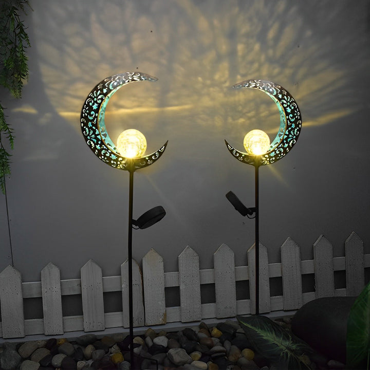Iron Moon Flame Creative Hollow Projection Cracked Glass Solar Lawn Lights | Kalsten