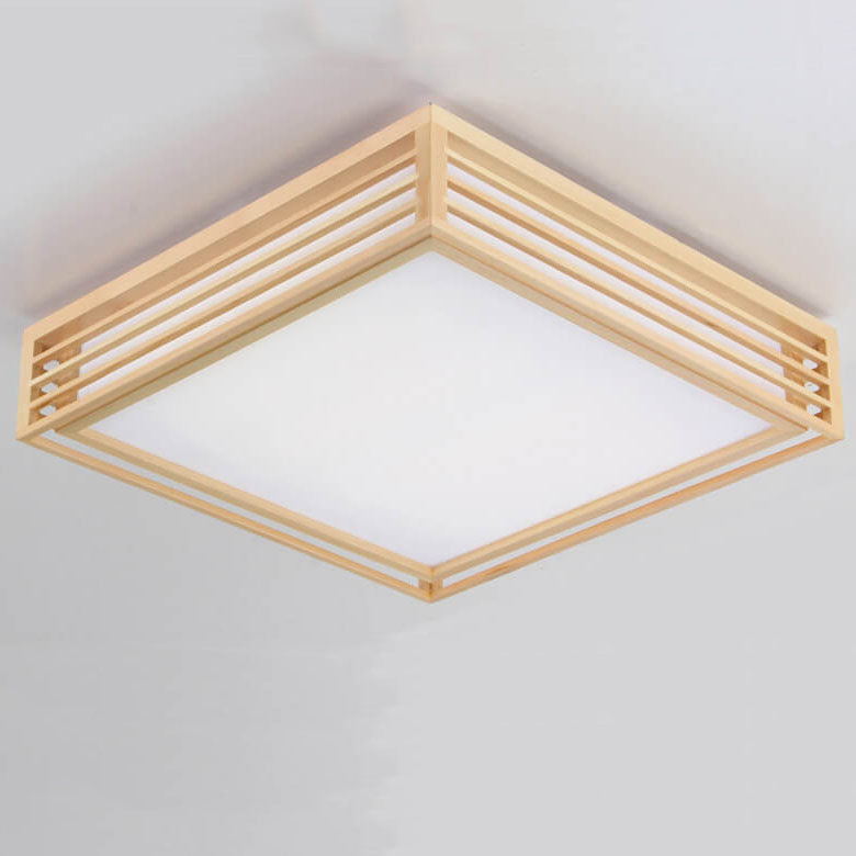 Flush Mount Ceiling Light Wood Acrylic 13.8 in LED Beige White Modern Bedroom Living Room Dining Room Lighting | Kalsten
