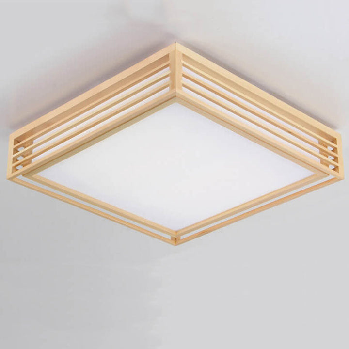 Flush Mount Ceiling Light Wood Acrylic 13.8 in LED Beige White Modern Bedroom Living Room Dining Room Lighting | Kalsten