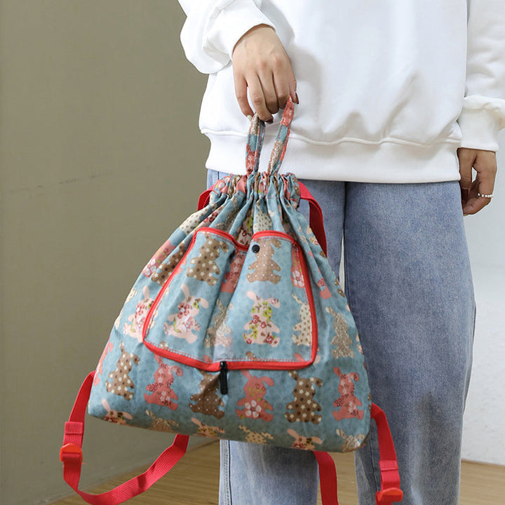 Foldable Printed Nylon Backpack with Drawstring | Kalsten