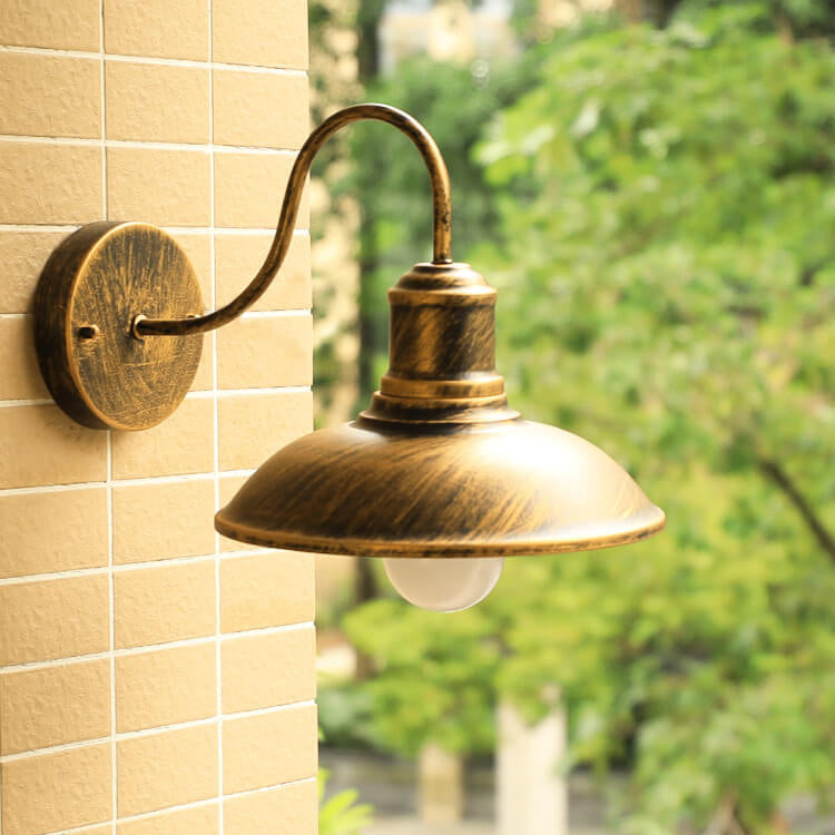 Retro Loft Dome Iron Outdoor Waterproof 1-Light Bent Arm Wall Sconce Lamp | Kalsten
