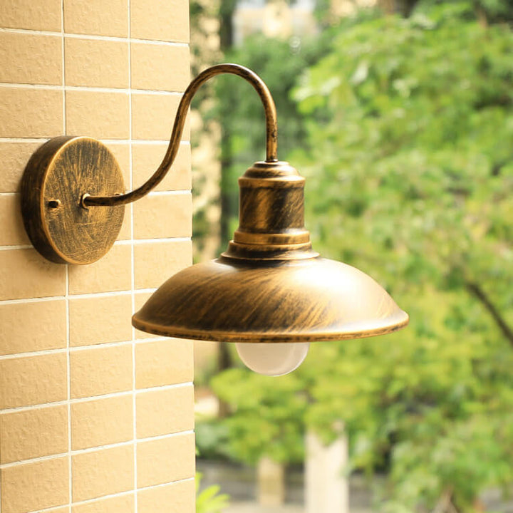 Retro Loft Dome Iron Outdoor Waterproof 1-Light Bent Arm Wall Sconce Lamp | Kalsten