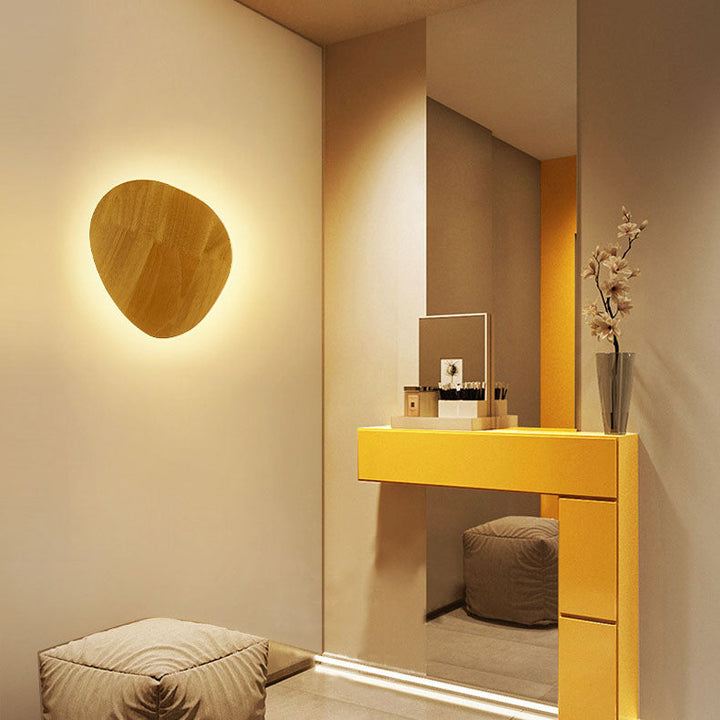 Modern Minimalist Round Irregular Oval Wood LED Wall Light Lamp for Living Room | Kalsten